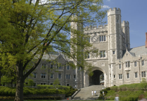 One of the pathways through a a massive stone building on the Princeton campus.